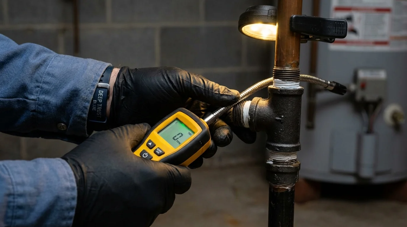 Gas leak detection with electronic sniffer by Johns Plumbing LLC in Burlington