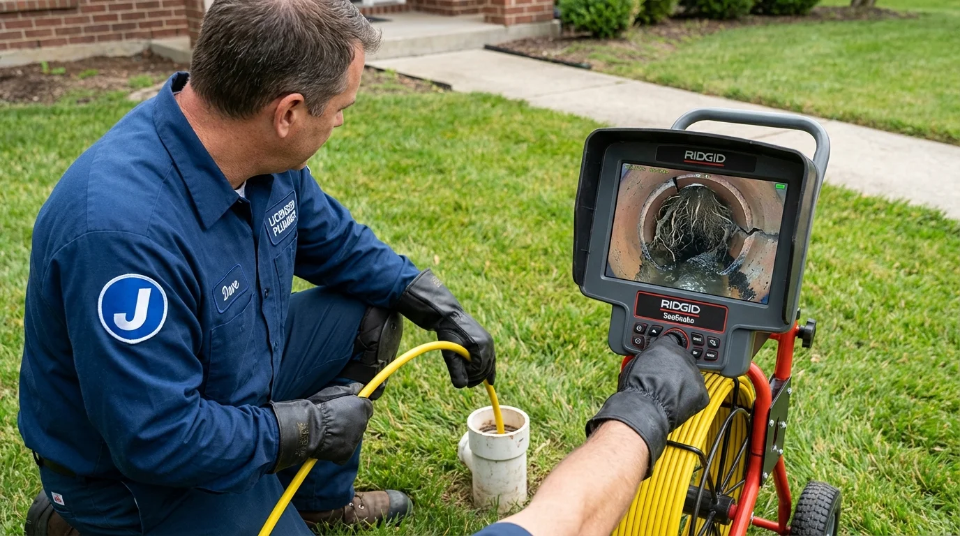 Sewer camera inspection being performed by Johns Plumbing LLC in Burlington