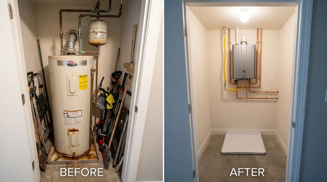 Tank water heater versus wall-mounted tankless unit comparison for Burlington, WA homeowners