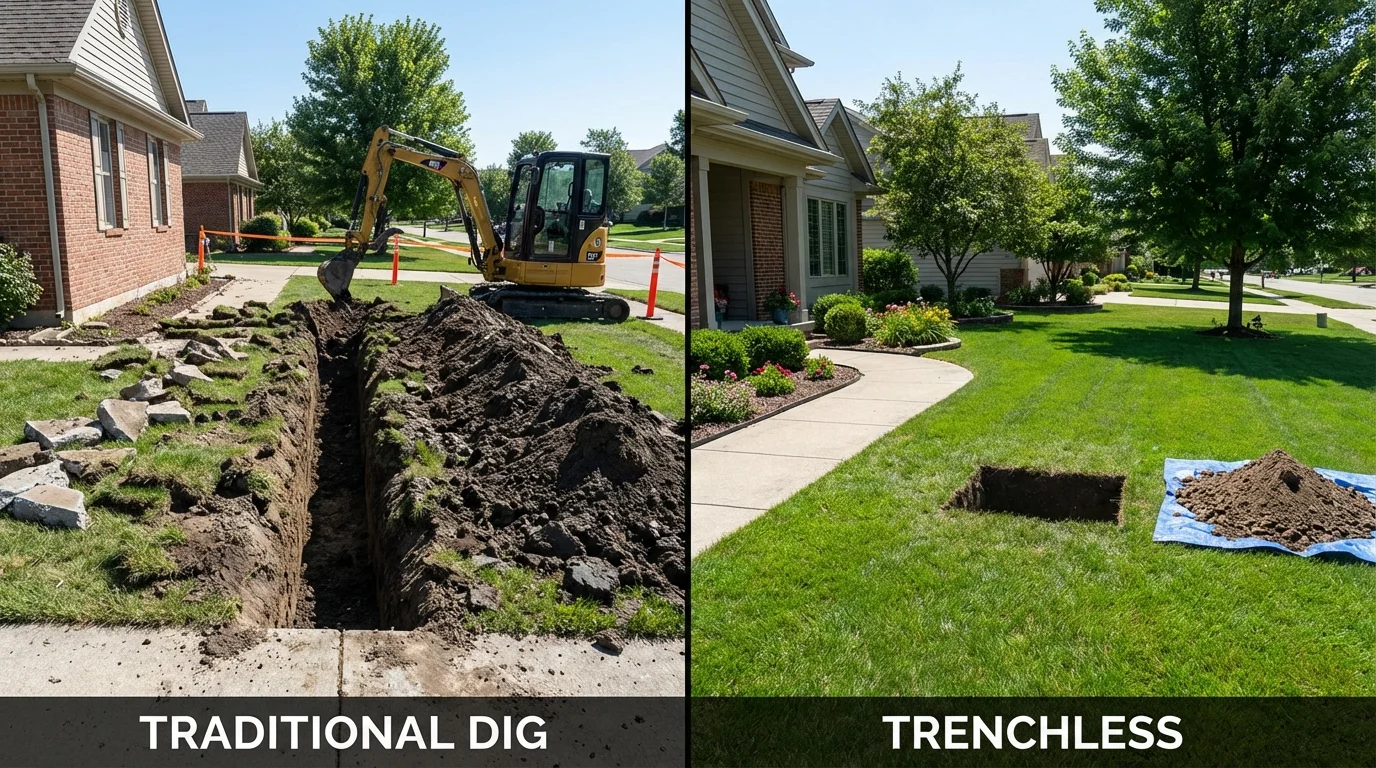 Trenchless sewer repair with minimal yard damage versus traditional excavation in Burlington, WA